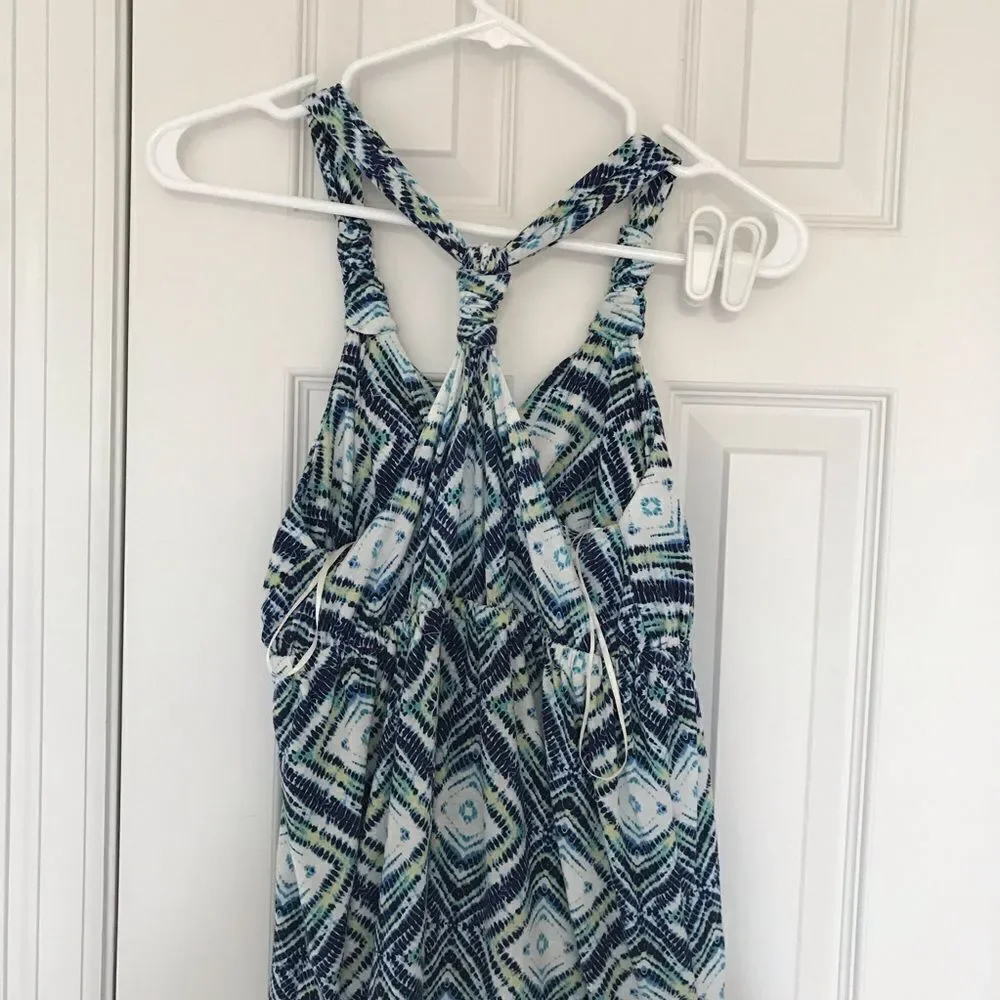 New PINk ROSE ikat Maxi Sundress Blue White M